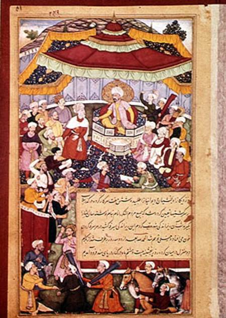 The King on his throne surrounded by his courtiers van Indian School