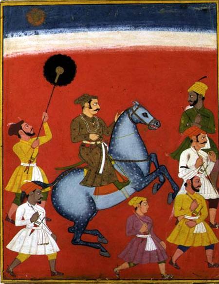 Maharana Raj Singh I of Mewar (reg. 1652-80) Riding, Udaipur (Mewar) Rajasthan van Indian School