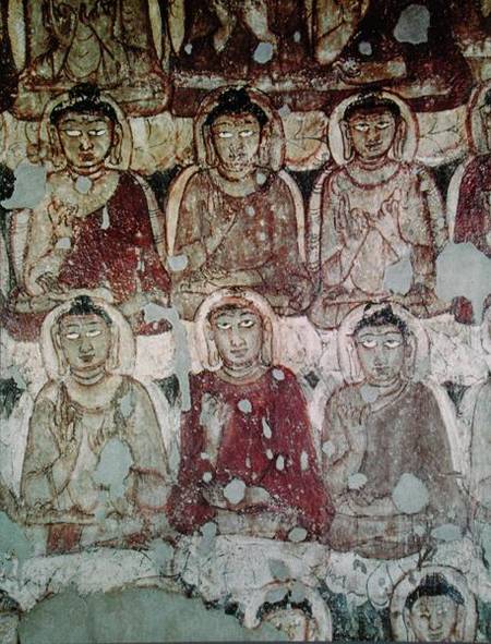A Multitude of Seated Buddhas, detail, from the interior of Cave 2 van Indian School