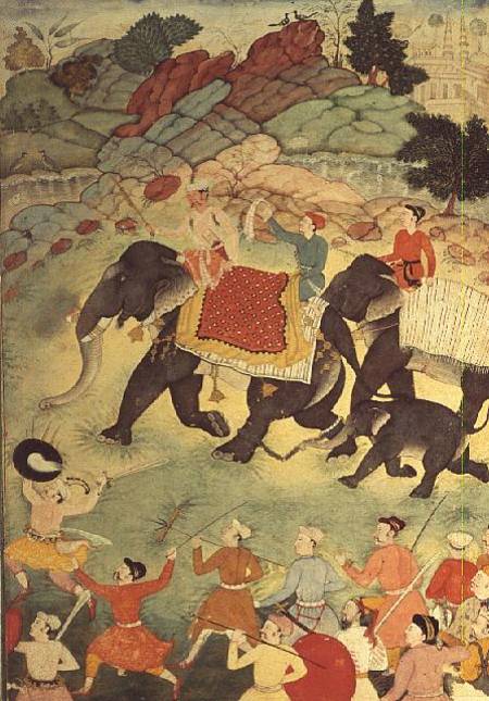 A party of elephant hunters, Mughal van Indian School