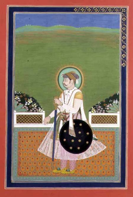 A Prince standing on a Terrace, Indian Mughal van Indian School