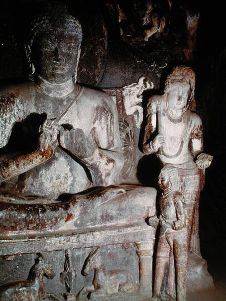 Seated Buddha making the first teaching gesture from the Caitya Hall of Cave 10 van Indian School