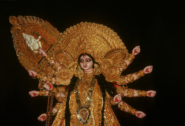 Statue of goddess Durga at Durja Pooja festival (mixed media)  van Indian School