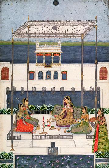 Evening party in the garden of a Mughal Palace, Lucknow or Murshidabad, West Bengal