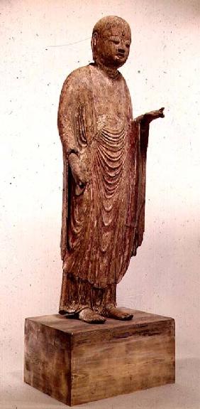 Carved wooden statue of Jizo (Japanese god) of the Heian period
