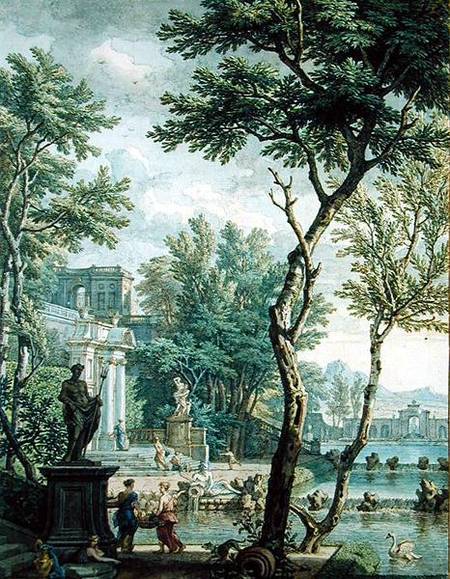 Ideal Palace and Park (pen and brown ink and w/c on paper) van Isaac de Moucheron