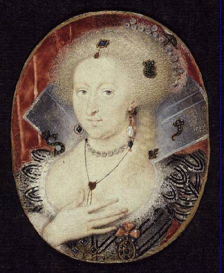Queen Anne of Denmark, miniature van Isaac Oliver