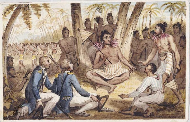 Einer von 13 Drucken aus: Die Reisen des Captain Cook. van Isaac Robert Cruikshank