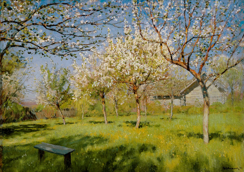Apple trees blooming van Isaak Iljitsch Lewitan