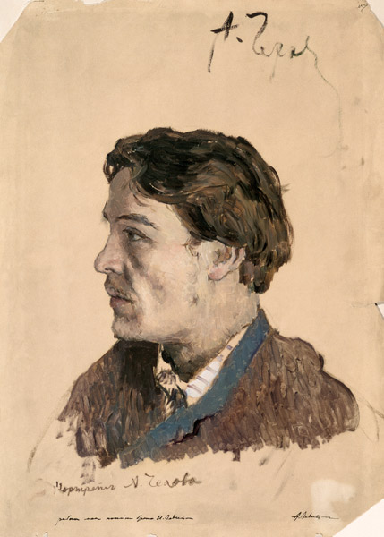Portrait of Anton Chekhov (1860-1904) van Isaak Iljitsch Lewitan