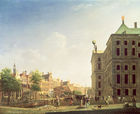 A View along the Nieuwezijds Voorburgwal in Amsterdam showing the back of the Royal Palace van Isaak Ouwater