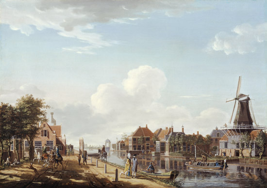 Dutch Canal Scene with Elegant Figures and a Mill van Isaak Ouwater