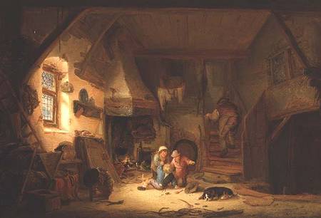 Children Playing by a Cottage Fire van Isack van Ostade