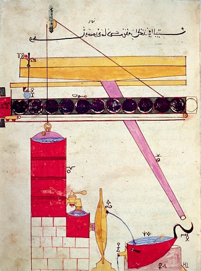 Device for supplying water to a fountain, from ''Book of Knowledge of Ingenious Mechanical Devices'' van Islamic School