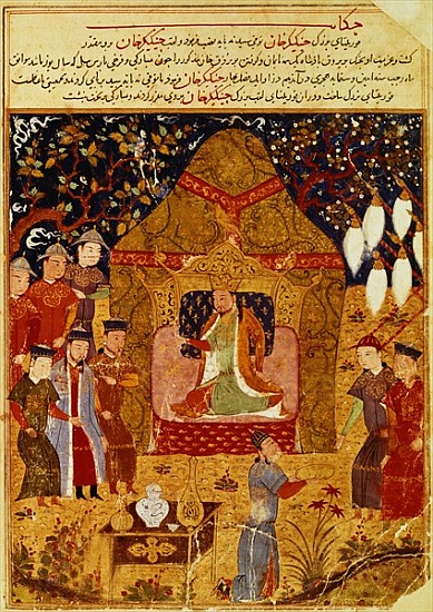 Genghis Khan in his tent Rashid al-Din (1247-1318) van Islamic School