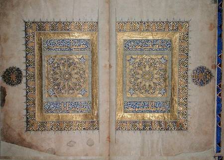 Illuminated pages from a Koran manuscript, Il-Khanid Mameluke School van Islamic School