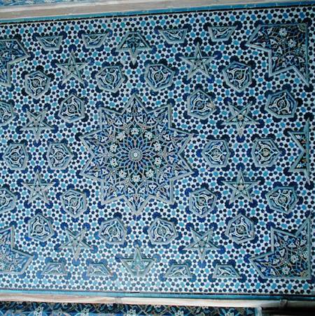 North portal tile panel, one of a pair with protruding palmettes and stars encircling the central su van Islamic School