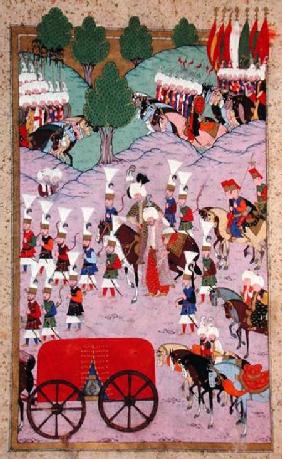 TSM H.1524 'Hunername': The Army of Suleyman the Magnificent (1494-1566) Leave for Europe, from the