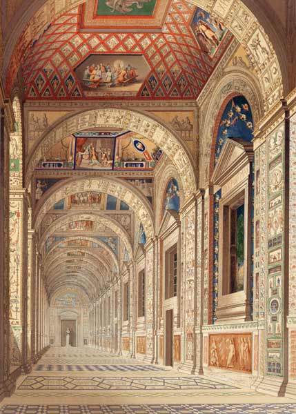 View of the second floor Loggia at the Vatican, with decoration by Raphael, from 'Delle Loggie di Ra van Scuola pittorica italiana