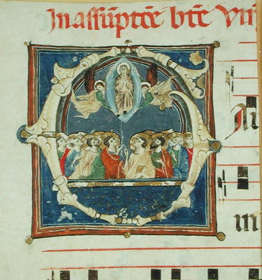 Historiated initial 'G' depicting the Assumption of the Virgin (vellum) van Scuola pittorica italiana