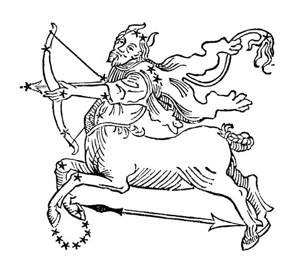 Sagittarius (the Centaur) an illustration from the 'Poeticon Astronomicon' by C.J. Hyginus, Venice van Scuola pittorica italiana