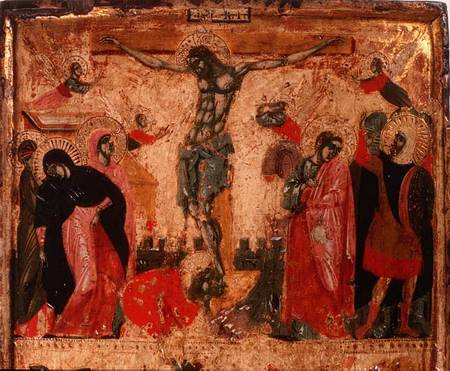 Crucifixion, top half of a panel van Scuola pittorica italiana