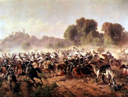 Detail of the Charge of the Battalion of Genova and Savoia Cavalry at the Volta Mountains van Scuola pittorica italiana