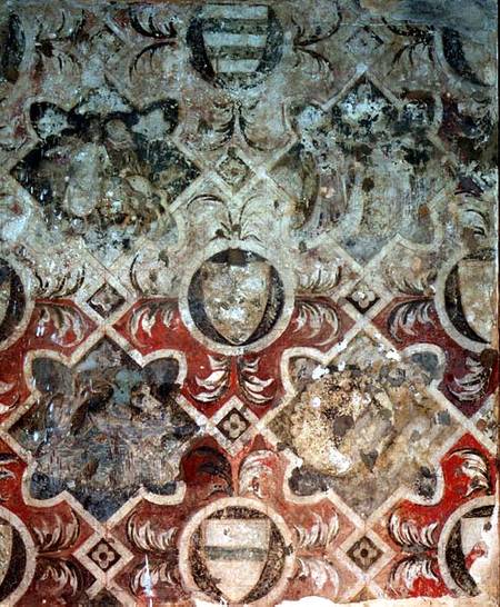 Fragment of a fresco decorated with coats of arms van Scuola pittorica italiana