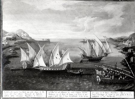 Incident off Patras between the Venetian Captain Ivanovich da Dabrota and the Turkish Pirate Barbaro van Scuola pittorica italiana