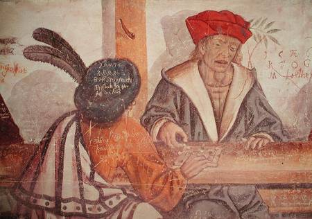Interior of an Inn, detail of two men playing a board game van Scuola pittorica italiana