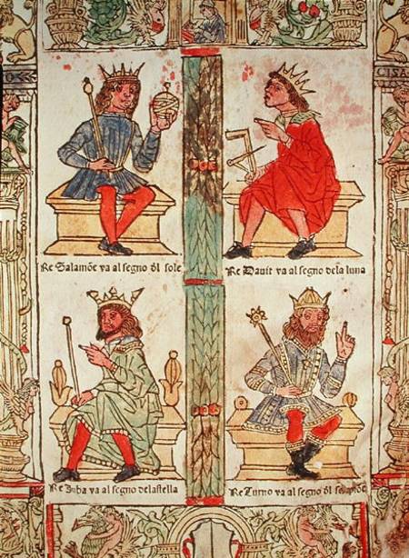 King David, Solomon, Luba and Turnis, from 'Libro de la Sorte e de la Ventura' by Lorenzo Spirito van Scuola pittorica italiana