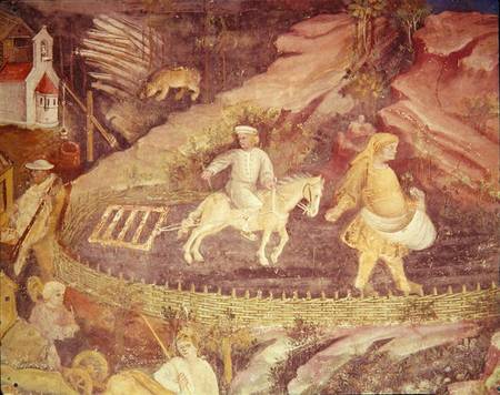 The Month of April, detail of ploughing van Scuola pittorica italiana