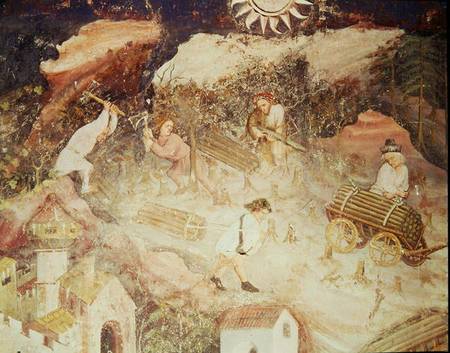 The Month of December, detail of men cutting down trees van Scuola pittorica italiana