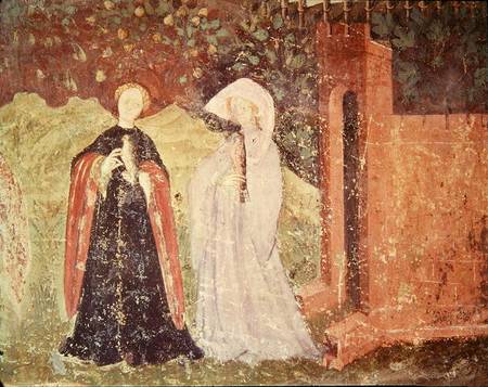 The Month of June, detail of two women going for a walk van Scuola pittorica italiana