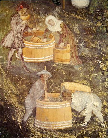 The Month of October, detail of grape-pickers and vats van Scuola pittorica italiana