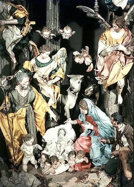 The Nativity, made in Naples, detail of the central section van Scuola pittorica italiana