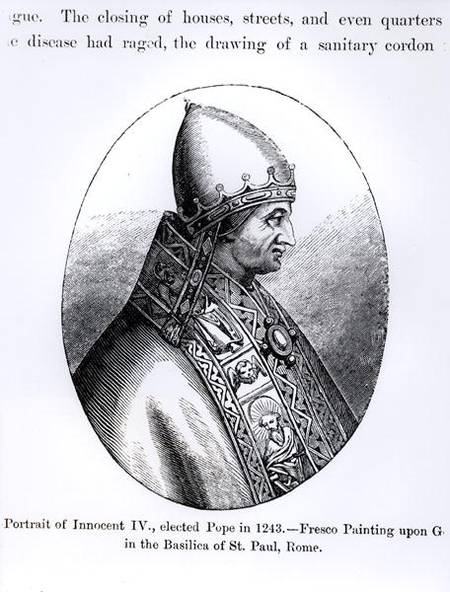 Portrait of Pope Innocent IV (d.1254) illustration from 'Science and Literature in the Middle Ages a van Scuola pittorica italiana