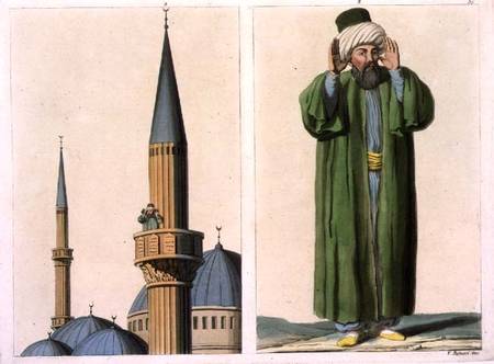 Public Muezzin and detail, plate 37 from Part III, Volume I of 'The History of the Nations', engrave van Scuola pittorica italiana