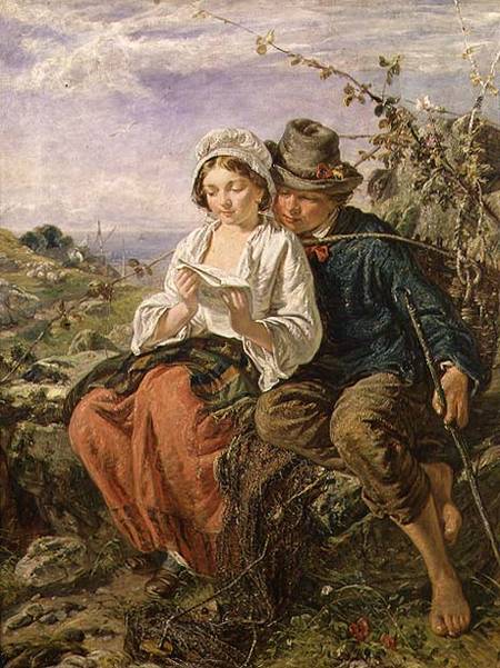 A Wood Gatherer and a Girl Reading van Scuola pittorica italiana
