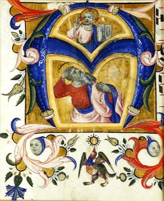 Initial 'A' depicting Jesus Christ and a saint, early 14th (vellum) van Italian School, (14th century)