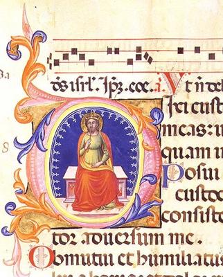 Ms 559 f.38v Historiated initial 'O' depicting St. Matthew, from the Psalter of Santa Maria Novella, van Italian School, (14th century)