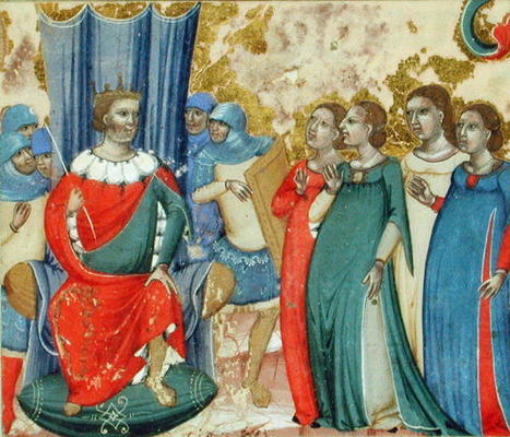 Salome asking Herod for the Head of St. John (vellum) van Italian School, (14th century)
