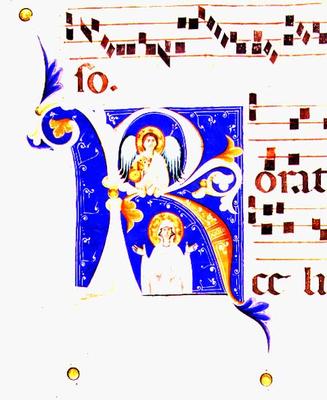 P 23 V Historiated initial 'R' depicting an angel and a female saint (vellum) van Italian School, (15th century)