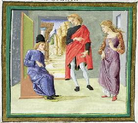Man and woman before their judge, from 'Decretum Gratiani' (vellum)