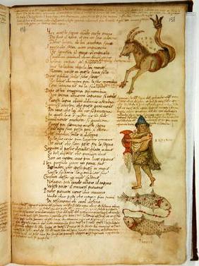Ms Ital 483 P.4.7 f.158r Capricorn, Aquarius and Pisces, from the 'Dittamondo' by Fazio degli Uberti