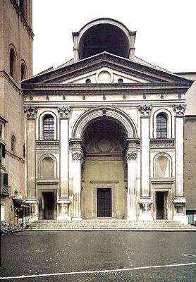 View of the facade designed by Leon Battista Alberti (1404-72) built after his death by Luca Fancell van Italian School, (15th century)