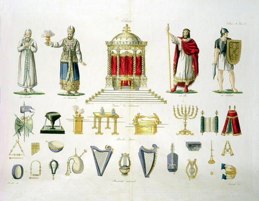 Hebrew Levi, Priest, King and Soldier with Sacred Furnishings and Musical Instruments, plate 2, clas van Italian School, (19th century)
