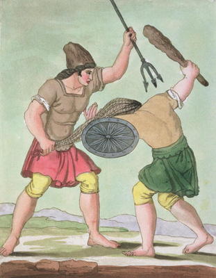 Roman Gladiators, from 'L'Antica Roma', 1825 (colour litho) van Italian School, (19th century)
