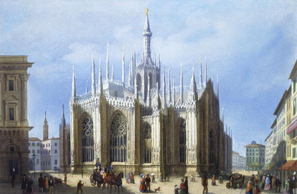 View of the back of Milan Cathedral from 'Views of Milan and its Environs' (colour litho) van Italian School, (19th century)