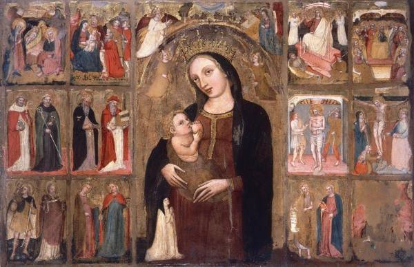 Ital.14.Jh., Maria mit Kind, Hlg. u.a. van Italienisch